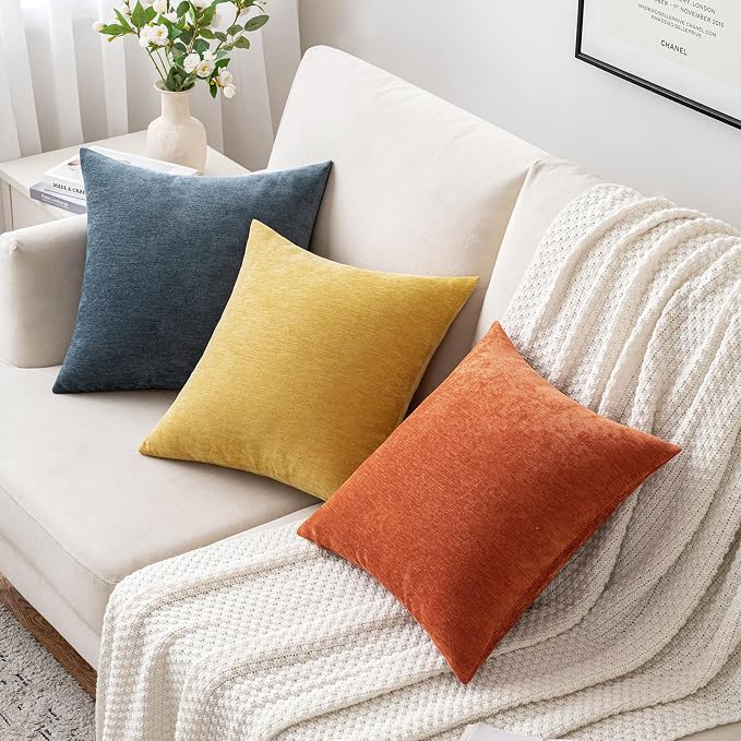 MIULEE Pack of 2 Blue Decorative Pillow Covers 24x24 Inch | Soft Chenille Couch Throw Pillows Eruo Sham Farmhouse Cushion Covers for Home Decor Sofa Bedroom Living Room