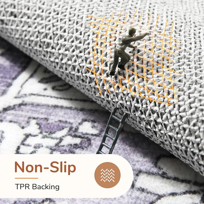OPPODREAM Soft 10x14 Area Rugs, Washable Rugs 10x14 with Non Slip Backing, Low-Pile Faux Cashmere 10 x 14 Carpet, Purple
