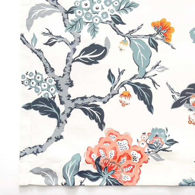 DriftAway Ada Floral Botanical Print Flower Leaf Lined Thermal Insulated Room Darkening Blackout Tie Up Window Curtains 2 Layers Each 45 Inch by 63 Inch Ivory Orange Teal
