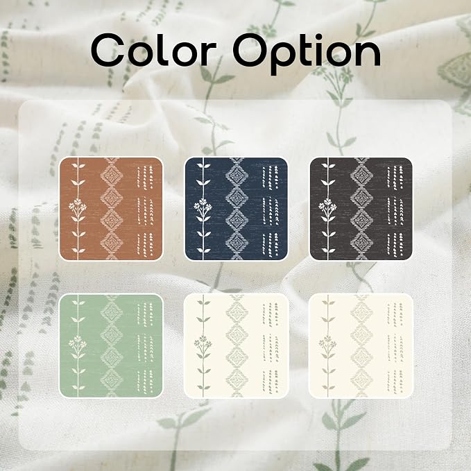 Sage Green Vintage Floral Linen Curtains for Living Room, French Country Patterned Whimsy Boho Farmhouse Botanical Striped Print Cottage Core Curtains for Bedroom Decor 84 Inches Long