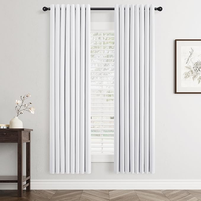Jowels White Linen Blackout Curtains 72 Length 2 Panels Set for Living Room Bedroom, 100% Black Out Thermal Insulated Linen Drapes, Room Darkening Grommet Curtains 72 Inches Long