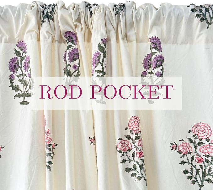 ATOSII 100% Cotton Single Panel Block Print Curtain, Easy Hanging with Rod Pocket & Loop, Living Room, Dining Room, Bedroom Light Filtering Boho Curtains, Set of 1, 60" W X 108" L, Phool