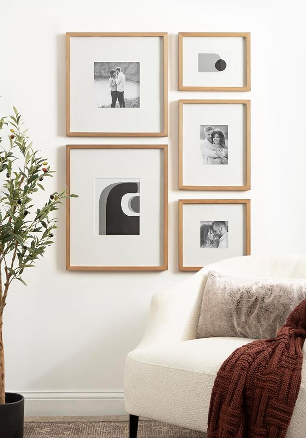 Kate and Laurel Gallery Contemporary Rectangle Minimal Graphic Framed Art Set of 5; Varying Sizes; Rustic Brown; Modern Five-Piece Framed Wall Art for Gallery Wall Frame Set in Living Room Wall Decor