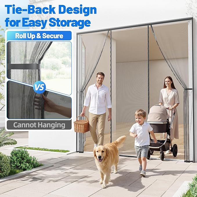 Heavy Duty Magnetic Screen Door Mesh - Hand-Free Door Net Screen with 100 Magnets, Pet & Kid Friendly, PET Fine Mesh Doors Screens Keep Bug & Mosquito Out Fit Sliding Patio French Doors Size 60" x 80"