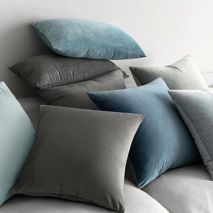 MIULEE Velvet Throw Pillow Covers 22x22 Inch, Pack of 2 - Medium Gray, Soft Solid Decorative Pillow Covers Cushion Cases Modern Luxury Home Decor for Couch Sofa Bedroom Livingroom