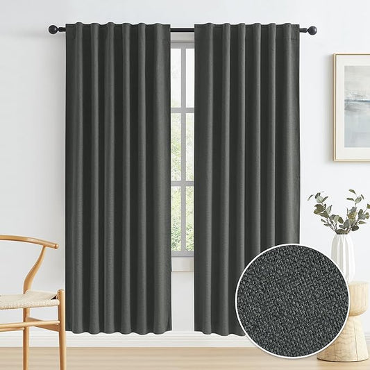 KEQIAOSUOCAI 80 Inch Blackout Linen Curtains 2 Panels, Sun Heat Blocking Closet Curtains for Bedroom Temporary Door Cover Room Divider Drapes for Apartment Doorway Privacy (Dark Grey, W50 x L80)