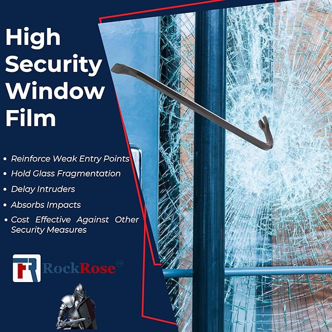 RockRose Window Security Film 20% VLT 99% UV Tinted Film,4 Mil Shatterproof Glass Protection for Home and Office, UV Rejection and Glare Reduction 24 in x 50 FT