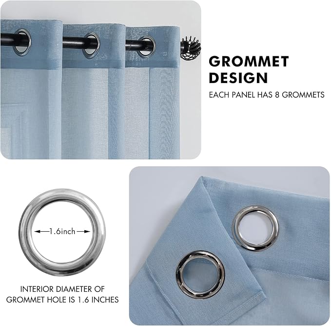 MIULEE 2 Panels Dusty Blue Semi Sheer Window Curtains Elegant Grommet Top Window Voile Drapes/Treatment Linen Textured Panels for Bedroom Living Room (54X63 Inches)