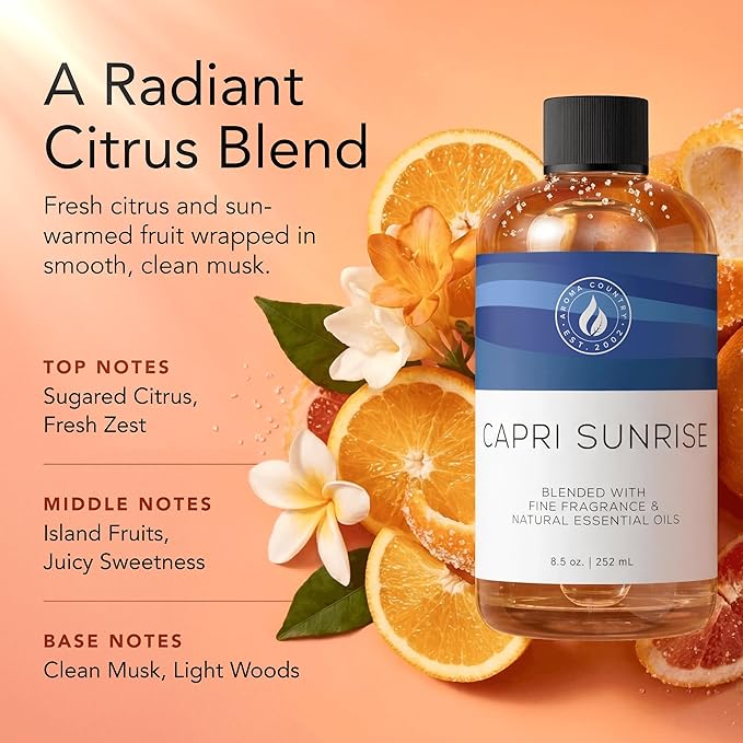 Aroma Country Capri Sunrise Luxury Diffuser Oil Refill (4 Fl Oz) | Hotel-Inspired • Long-Lasting Home Fragrance • for Aromatherapy, Reed Diffusers, Diffuser Machines & Room Sprays