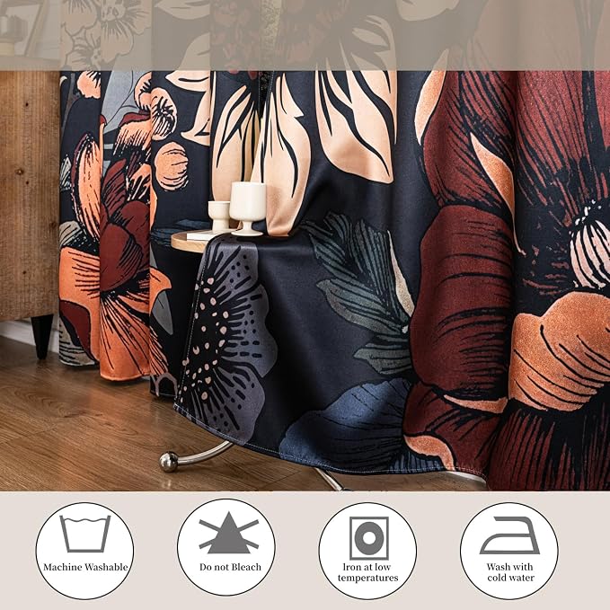 100% Blackout Bohemian Curtains 96 inch Long for Bedroom, Large Floral Pattern Curtains for Bedroom, Black Out Drapes Thermal Insulated Boho Big Flower Print Window Treatments for Living Room 52x96