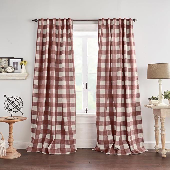 Grainger Buffalo Check Blackout Window Curtain, Red - 52" W x 95" L