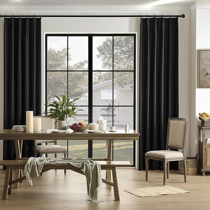 DUALIFE Pinch Pleated Blackout Curtains/Drapes 156 Inch Length,Back Tab with Hooks, Thermal Insulated Energy Efficient Draperies for Hall Living Room Back Tab,(Black, 2 Panels,40" W x 156" L, 13 FT)