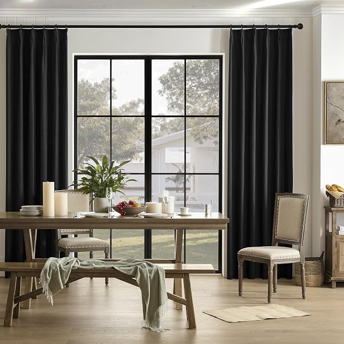 DUALIFE Black Out Curtain Panels Tab Back with Hooks, Sundproof Thermal Insulated Pleat Long Curtains/Drapes for Sliding Glass Door Hall/Dining Room, 40 Wide by 96 Inches Long, Set of 2