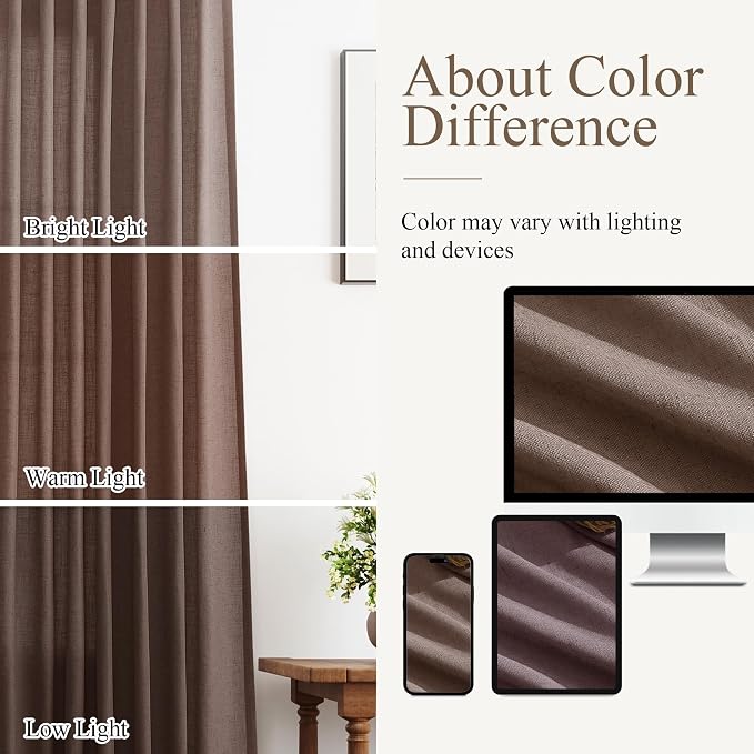 Aersas Extra Long Linen 108 Inch Curtains 2 Pages for Living Room Bedroom Light Filtering Large Windows Semi Sheer Sliding Glass Door Curtain Farmhouse Neutral Vintage Decorations 9 FT Cappuccino