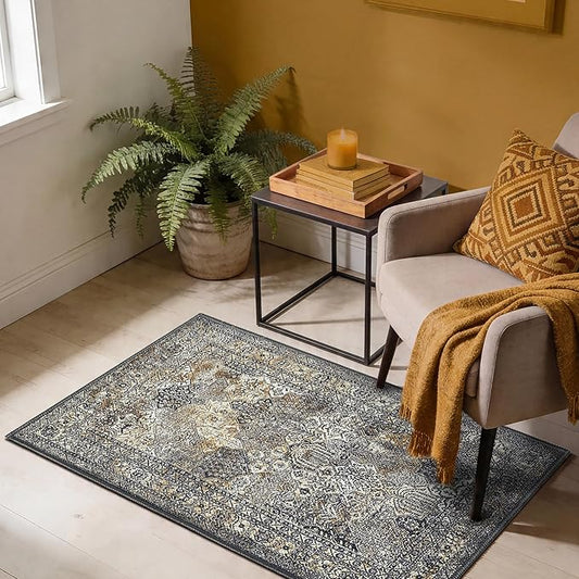 Keen Home Design 2x3 Rug - Machine Washable Entry Rug with Non-Slip Backing, Ideal for Enteryway, Kitchen, Bathroom, Laundry Room - Vintage, Easy Clean, Durable, Low Pile Rug - (2' x 3')