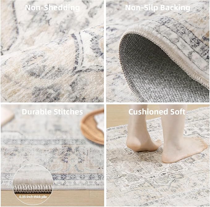 Washable Kitchen Rugs Non Slip: 2x6 Hallway Runner Rug Non Slip Boho Floor Rug with Rubber Backing Soft Faux Wool Low Pile Non Shedding Carpet Runners for Entryway Bedroom Living Room Entrance Indoor