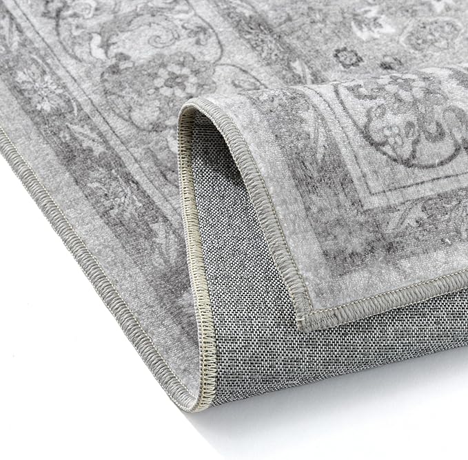PureCozy Gray 2x3 Area Rug Entryway Washable Vintage Carpet Door Mat Small Indoor Non Slip Soft Low Pile Thin Stain Resistant Distressed Accent Throw Rug for Kitchen Bathroom Entrance Bedroom