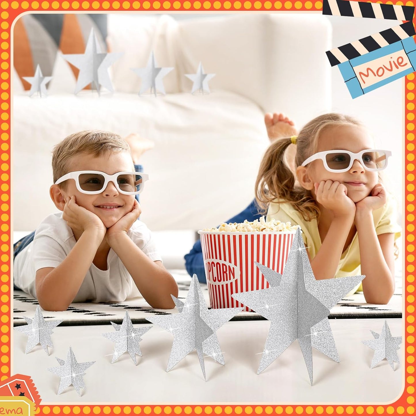 45 Pcs 3D Star Centerpieces Movie Night Decorations for Table in 3 Sizes Hanging Supplies for Red Carpet Film Show Theme Birthday New Year Party First Day of School Table Decor(Silver)