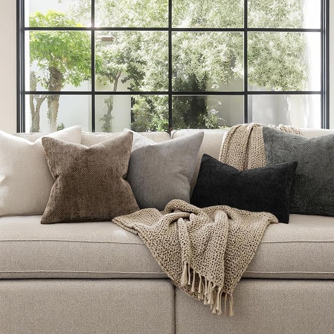 MIULEE Pack of 2 Couch Throw Pillow Covers 22x22 Inch Neutral Brown Boho Accent Decorative Pillow Covers Soft Chenille Farmhouse Cushion Covers for Home Decor Bed Sofa Living Room