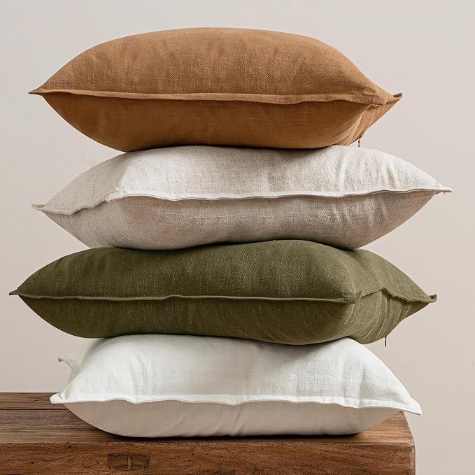 MIULEE Brown Boho Linen Decorative Pillow Covers 18x18 Inch Pack of 4 | Natural Throw Pillow Covers Soft Farmhouse Couch Pillowcases Modern Home Decors for Living Room Bed Sofa
