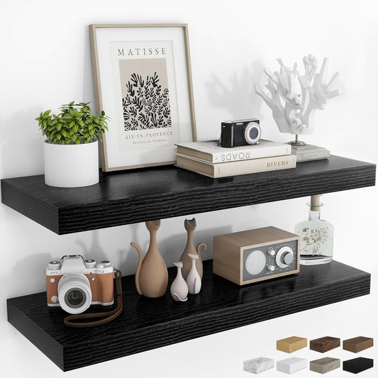 RICHFOCUS 36Inch Floating Shelves for Wall 2 Pack Shelves for Bedroom|Kitchen|Bathroom Wall Mounted Rustic Wood Floating Shelf with Invisible Brackets for Books|Storage|Decor, Black