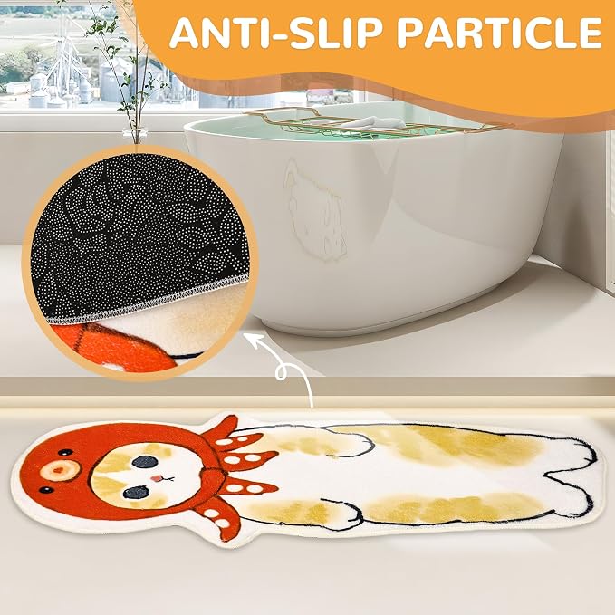 Cat Rugs, 1.3' X 3.9' Small Cute Irregular Shaped Rug for Bedroom Bathroom Room, Funny Cartoon Pet Area Carpet Kid Rugs, Cat Decor Dog Shaped Pet and Children Entryway Runner Rug (E Octopus Cat)