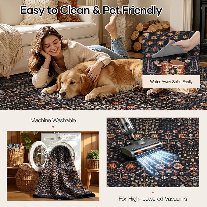 Lofus 9x12 Large Area Rug for Living Room & Bedroom Washable Non-Slip Brown/Orange