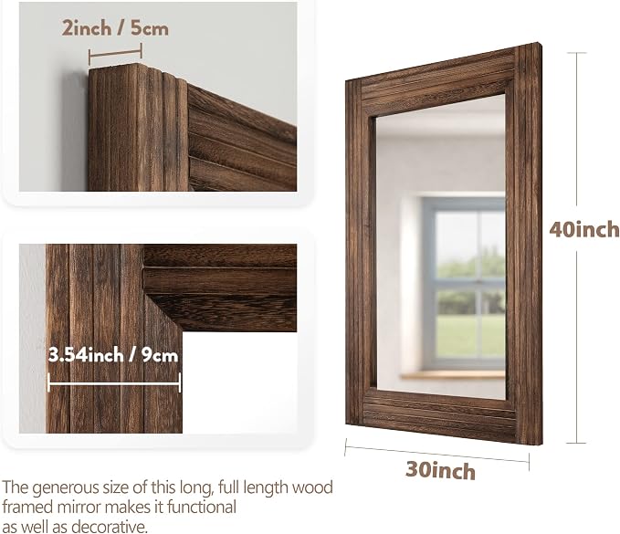 YOSHOOT Hand-Made Wooden Spliced Wall Mirror for Bathroom, Rustic Farmhouse Vanity Mirror, Décor Wall Art, Solid Wood Frame, Vertical or Horizontal Hanging