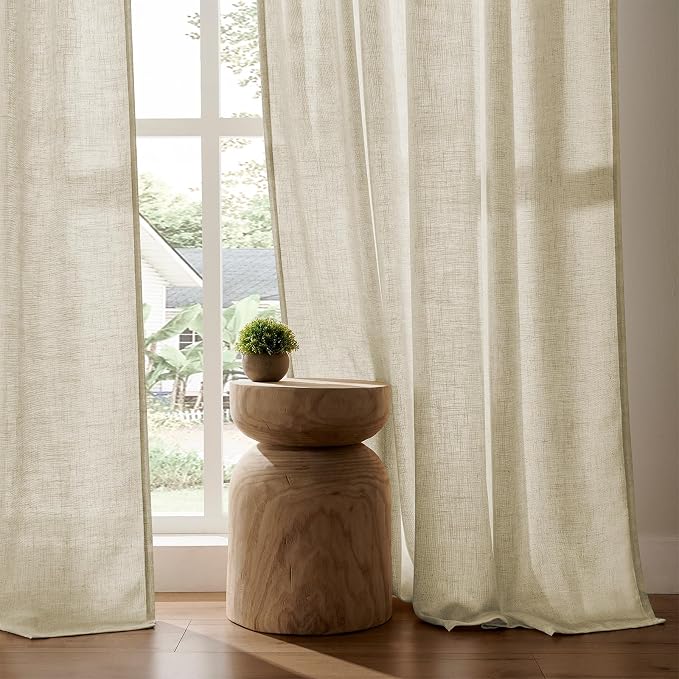 Joydeco Linen Curtains 90 Inch Length 2 Panel Sets,Light Filtering Curtains for Bedroom 37 Inch Wide Living Room Drapes with Back Tabs & Rod Pockets (W37 x L90 Inch, Linen)