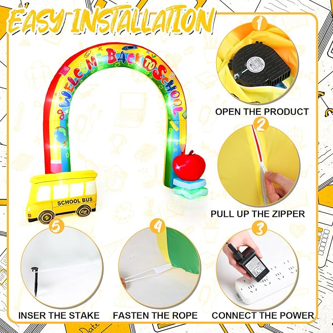 Shappy 9ft Welcome Back to School Inflatables Arch Decoration Outdoor 2026 with LED Lights for Blow up Archway First Day of School Party Lawn Yard Kindergarten Preschool Decor(Rainbow with Bus)