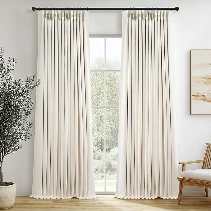 Topfinel Pinch Pleated Full Blackout Linen Curtains 84 Inch for Bedroom Living Room,Fall Brich Double Layer Linen Blended Room Darkening Back Tab Pinch Pleat Drape with Hooks Rings 2 Panel 40" Wx84 L