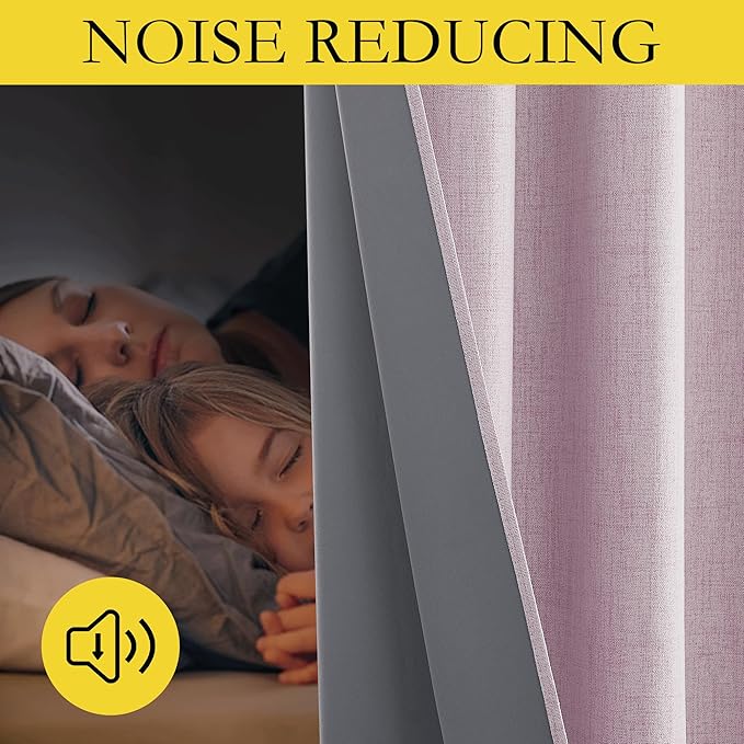 NICETOWN Pink Vintage Linen 100% Blackout Curtains for Dining Room, Thermal Insulated Curtains 54" Long, Noise Reducing Window Treatment Drapes for Kitchen, 42" Wide Per Panel, Set of 2