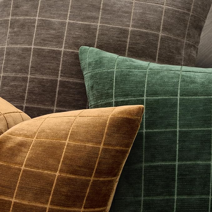 MIULEE Moss Green Plaid Decorative Throw Pillow Covers 12x20 Set of 2 | Vintage Check Chenille Couch Pillows Neutral Boho Farmhouse Cushion Covers Modern Home Decor for Sofa Bed Living Room
