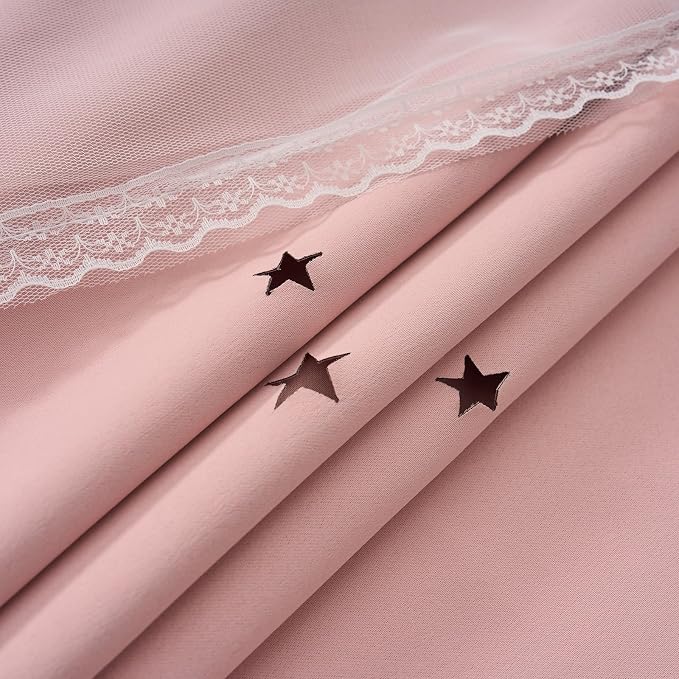 Pink Curtains Cute Blackout Curtains for Girls Bedroom 54 Inches Short 2 Panels Star Cutout Nursery Curtains & Drapes Double Layer with Sheer Overlay Light Blush Room Decor 54 Inch Length