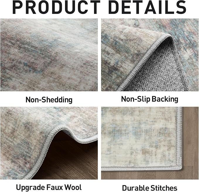 8x10 Area Rugs Washable Rug: Large Modern Abstract Living Room Rug Soft Anti-Skid Thin Carpet Indoor Floor Non-Shedding Carpets for Bedroom Dining Room Farmhouse Nursery Home Office Multi