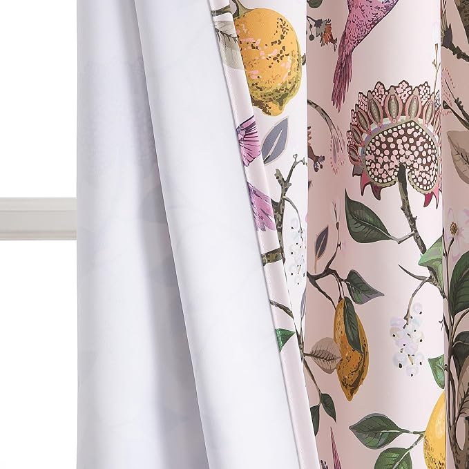 Topfinel Extra Long 108 Inches Curtains for Large Window Funky Baby Pink Tall Light Blocking Floral Hummingbird Fancy Coquette Preppy Curtains Grommet Microfiber High Ceiling Curtains 2 Panels 9FT