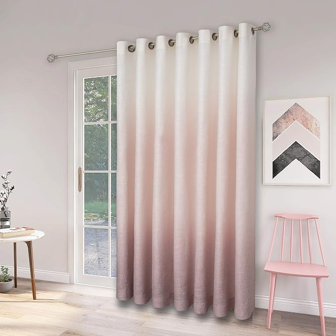 Central Park Ombre Window Door Curtain 100" Extra Wide Linen Ombre Gradient Print on Rayon Blend Fabric Treatment for Sliding Patio Door with 14 Grommets，Cream White to Pink，100" x 95", 1 Panel