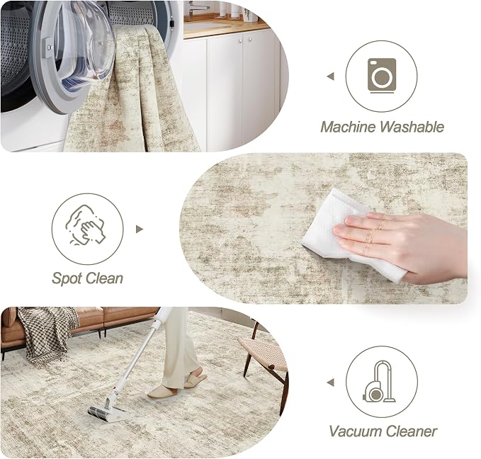 Soalmost 6x9 Abstract Area Rugs for Living Room 6 x 9 Washable Non Slip Low Pile Gray Rugs for Bedroom Dining Room Foldable Thin Beige Gray