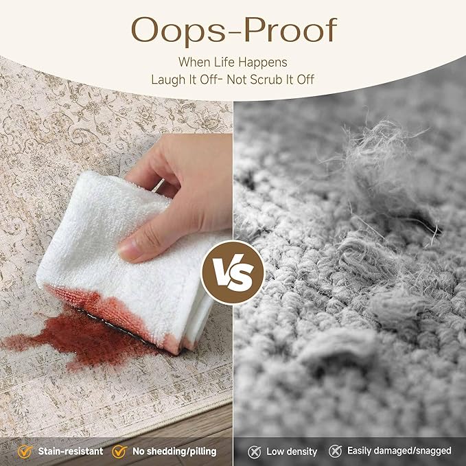 3x5 Washable Area Rug Beige Vintage Non Slip Soft Low Pile Rug for Entryway Kitchen Bathroom Distressed Oriental Throw Carpet for Living Room Bedroom Home Decor