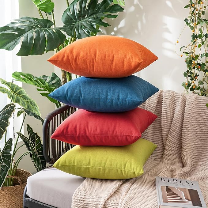 MIULEE Pack of 2 Decorative Outdoor Solid Waterproof Throw Pillow Covers Faux Linen Garden Farmhouse Cushion Cases for Summer Patio Tent Balcony Couch Sofa 16x16 Inch Red