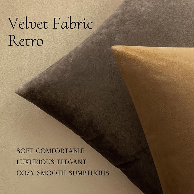 MIULEE Velvet Throw Pillow Covers 20x20 Inch, Pack of 2 - Coffee, Super Soft Decorative Square Cushion Cases Modern Luxury Home Decor for Sofa, Couch, Bed, Chair