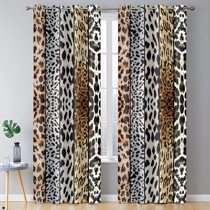 Wild Animals Print Window Drapes, Fierce Beast Skin Room Darkening Thermal Insulated Blackout Grommets Curtains, for Living, Dining, Bedroom, 52"x 84", 2 Panels, CLLSSP1042