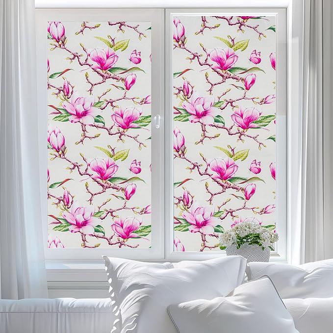 Window Privacy Film Stain Glass Window Film Rainbow Window Film Window clings Non-Adhesive Reusable Decorative for Room (Frosted Magnolia, 23.6 X 78.7 in)