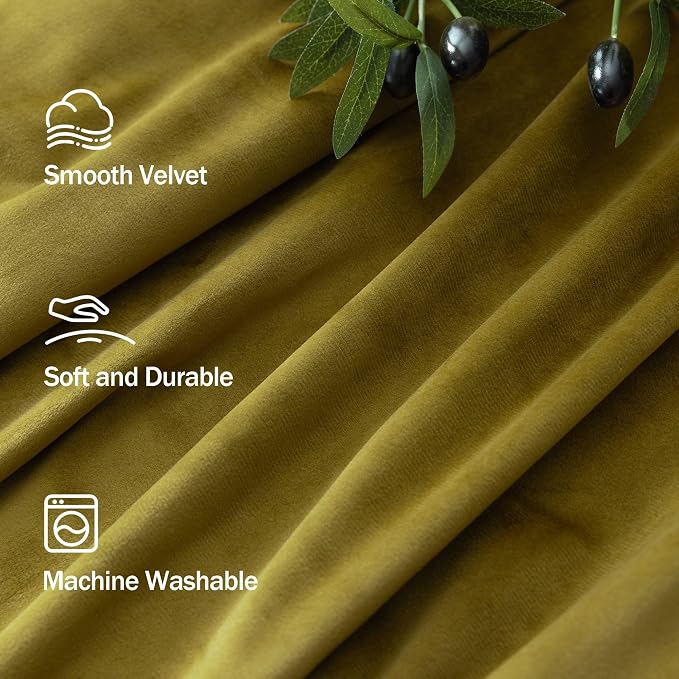 Chartreuse Green Velvet Curtains 108 Inch Long 2 Panels Set Light Blocking Thermal Insulated Super Soft Mid Century Modern Olive Green Velvet Drapes Blackout for Living Room Bedroom Patio Sliding Door