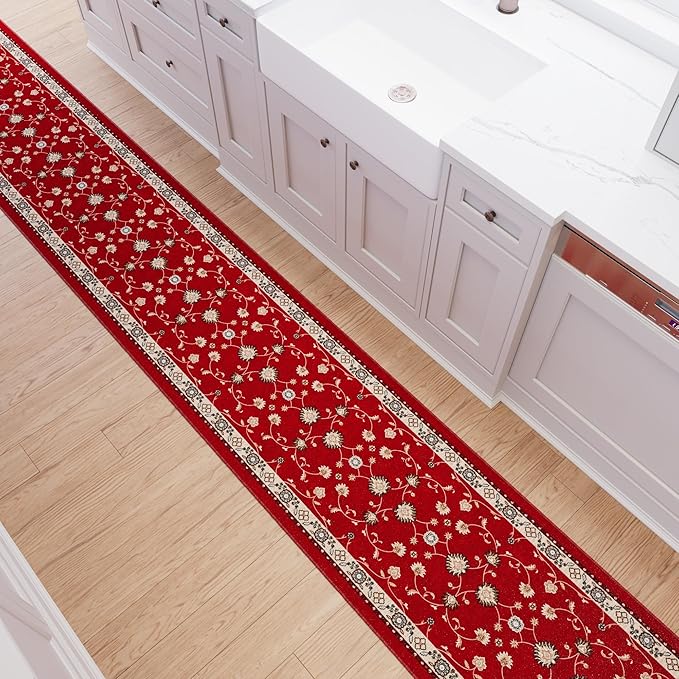 Ottomanson Mud Mat 2'7" x 4' Indoor Door Mat – Machine Washable Soft Non-Slip Rug, Quick Dry Low Pile Carpet for Kitchen, Bathroom & Entryway, Mahal Red