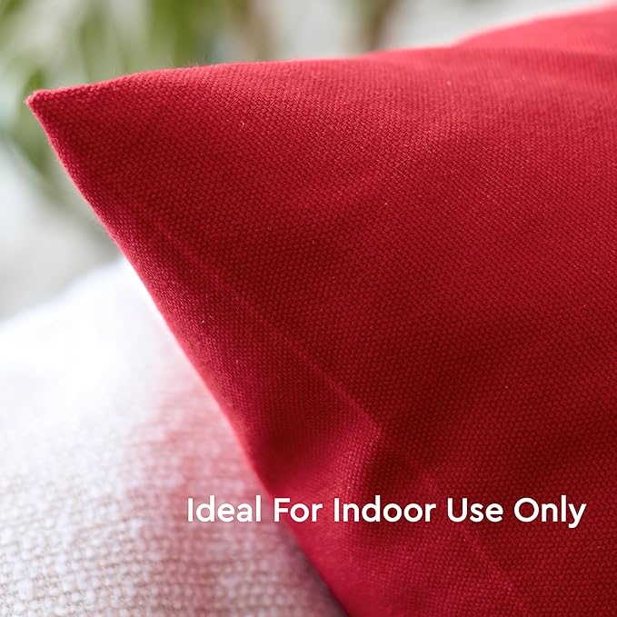 Encasa XO Throw Pillow Covers 12x20 in Set of 2 Deep Red | No Inserts | Cotton Pillow Covers for Living Room, Bed, Sofa, Couch | Decorative Cushion Covers with Improved Zipper