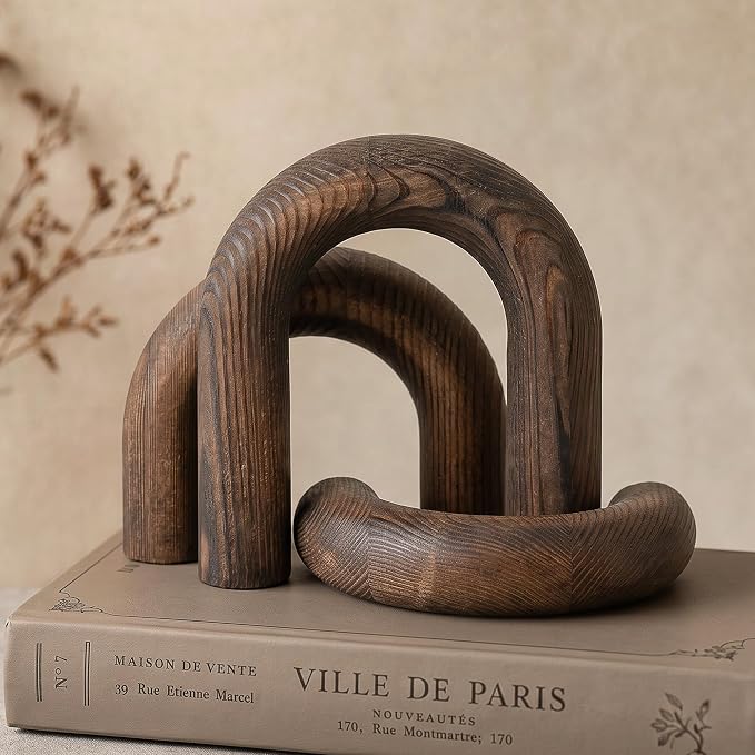 EOSAHR Pine Wood Arch Decor Set for Shelf Decor - Arch Decorative Objects for Coffee Table, Book Shelf & Desk - Wood Sculpture for Coffee Table Decorations (Vintage Brown)