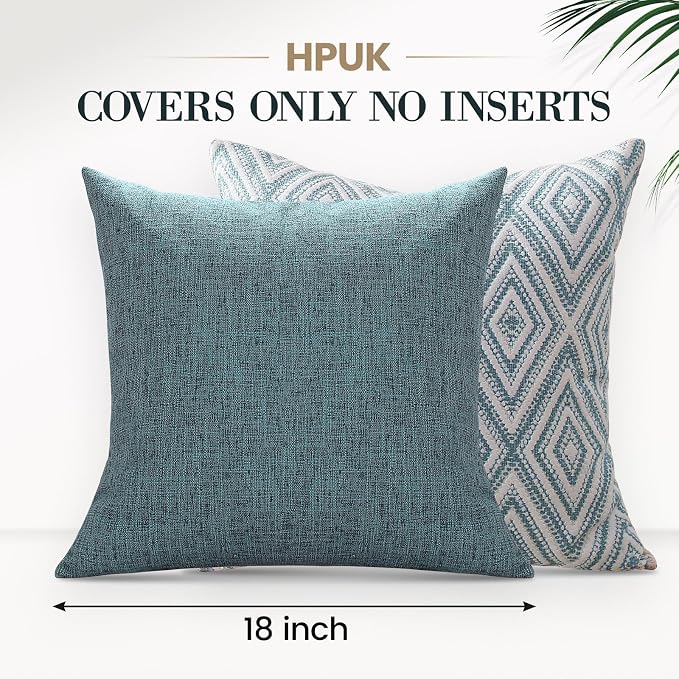 HPUK Throw Pillow Covers 18x18 Inch Set of 4, Blue Linen-Textured Decorative Pillow Covers, Square Accent Cushion Covers for Couch Sofa Bed Bedroom Living Room Decor, Covers Only