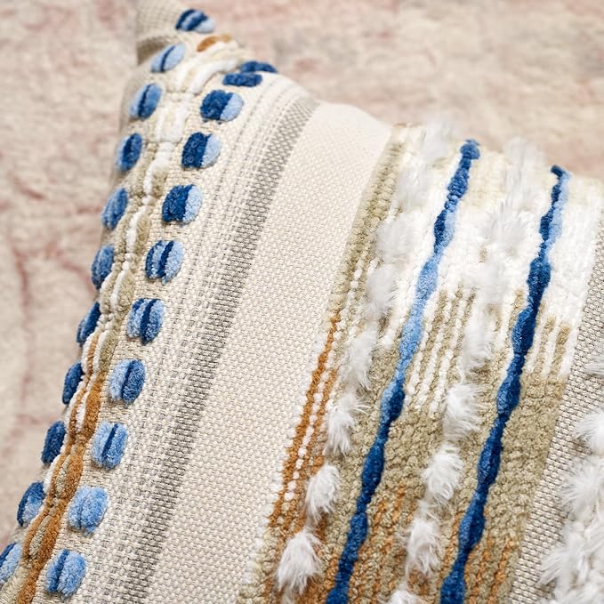 Aeckself Boho Chenille Tufted Throw Pillow Covers 18x18 Inch Set of 2, Farmhouse Decorative Striped Square Pillow Covers Accent Neutral Pillowcase for Living Room Couch Bed, Caramel Brown