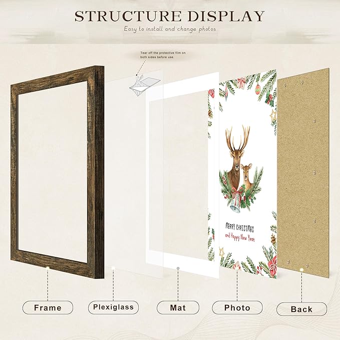 Picrit 20x24 Picture Frame 3 Pack, Wooden Brown Rustic Poster Frame, Display Poster 16 x 20 with Mat or 20 x 24 without Mat for Horizontal or Vertical Wall Mounting